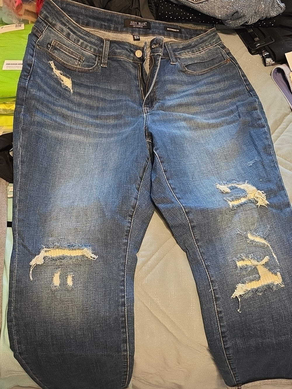 Judy Blue Distressed Medium Blue Boyfriend Jeans